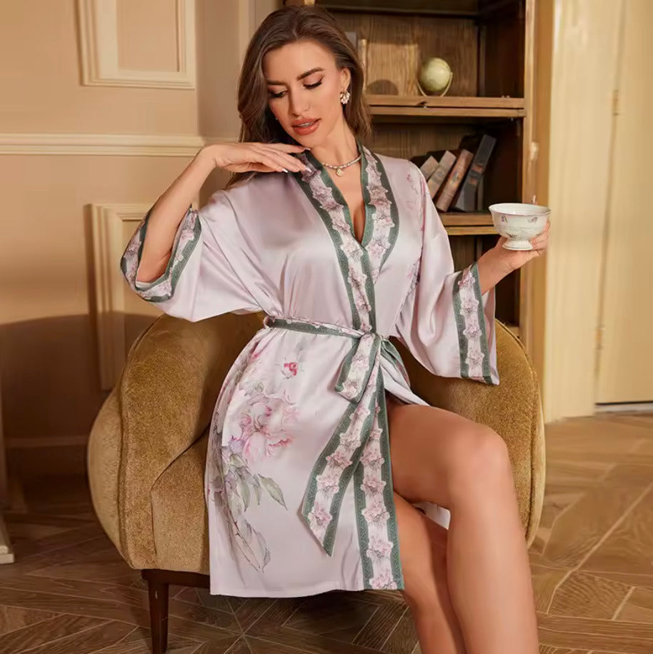 Kimono de nuit en satin Rose Formelle