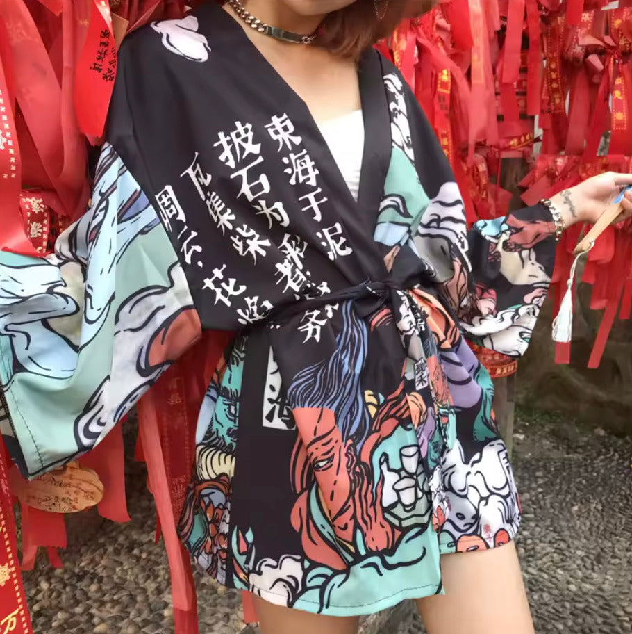 Veste Kimono Japonaise Harajuku Noir