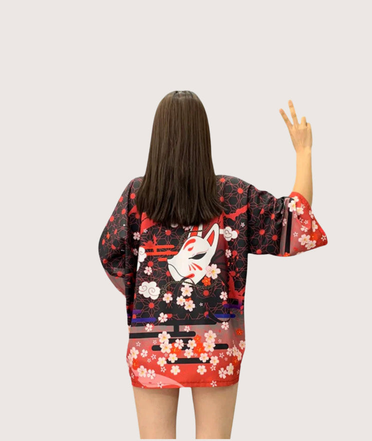 Veste Kimono Japonaise Jardin Fleuri