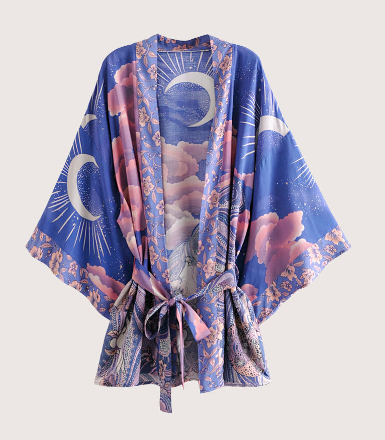 Kimono Boho étoile de Lune Bleu Premium