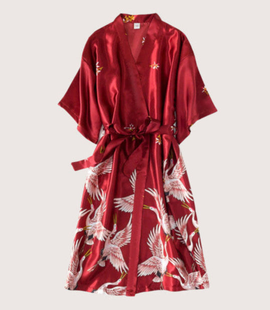 Mini Kimono Robe de nuit d'été Rouge vin