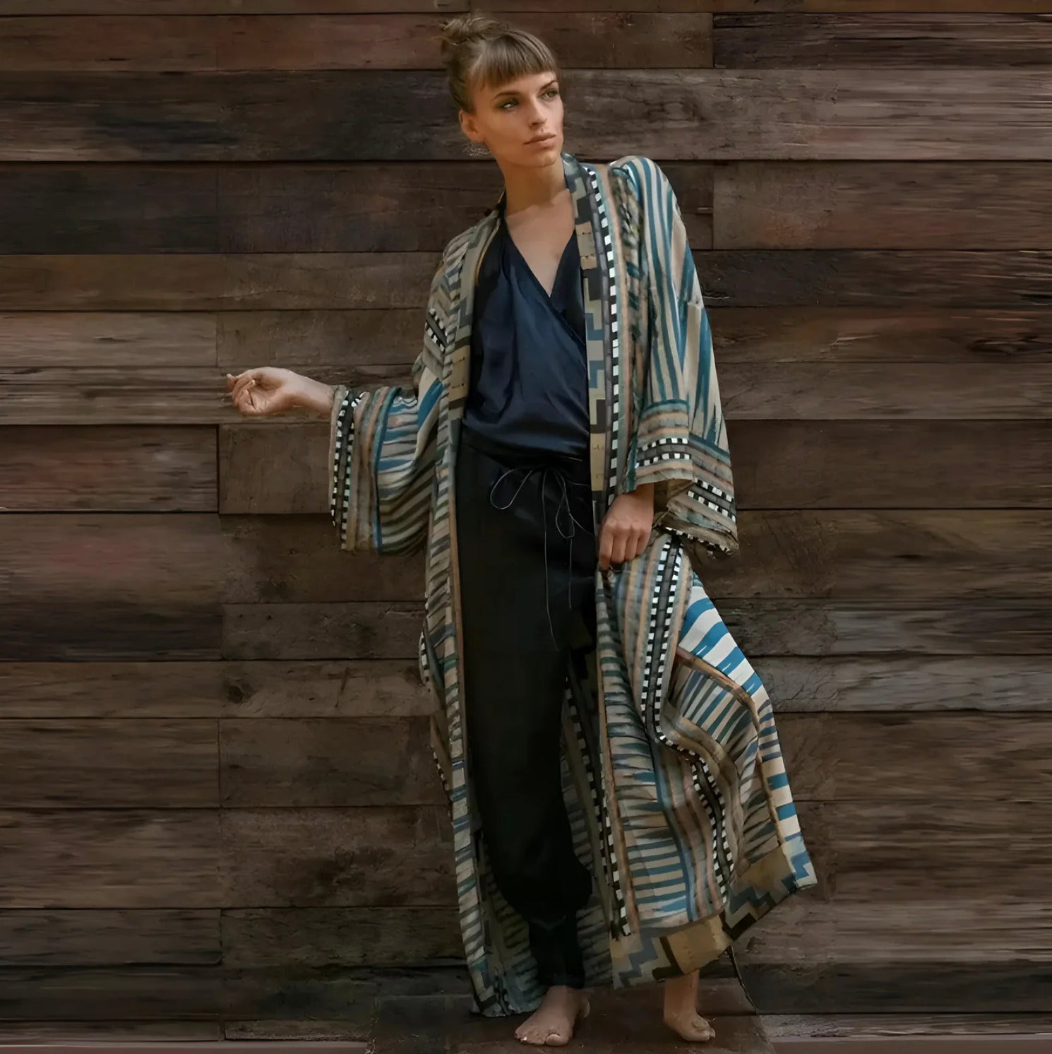 Kimono de plage Abstrait Bleu
