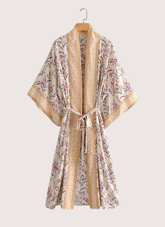 Kimono long bleu | Peach pur
