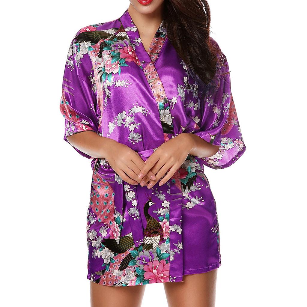 Kimono Robe de nuit court | Lilas de soie