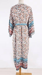 Kimono de plage Tableau Fleuri Bleu