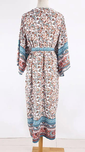 Kimono de plage Tableau Fleuri Bleu
