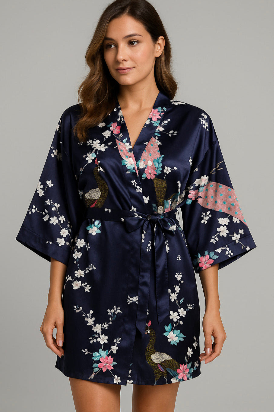 Kimono Robe de nuit court | Encre de nuit