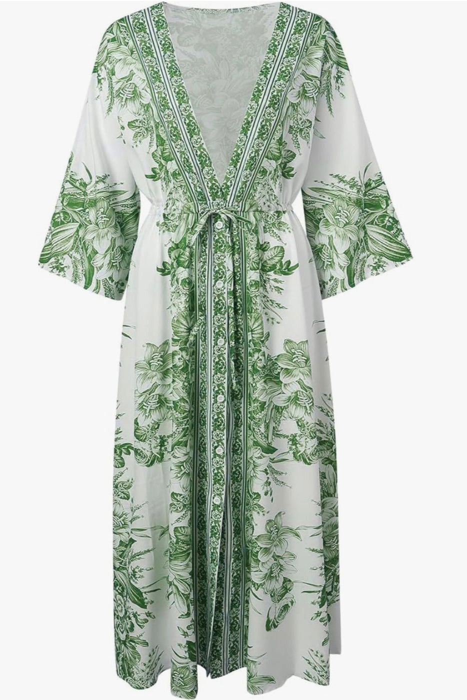 Kimono Robe longue ceinturée | Émeraude douce