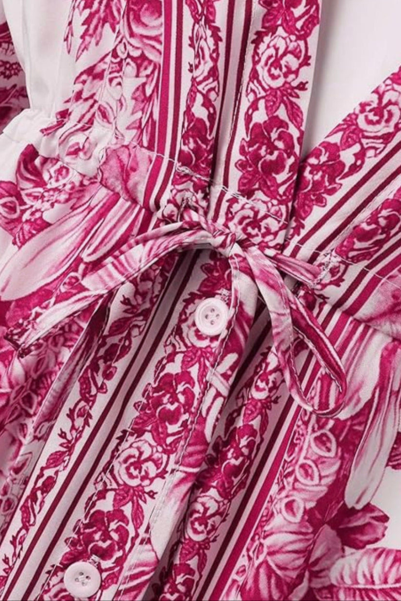 Kimono Robe longue ceinturée | Fleur de cerisier