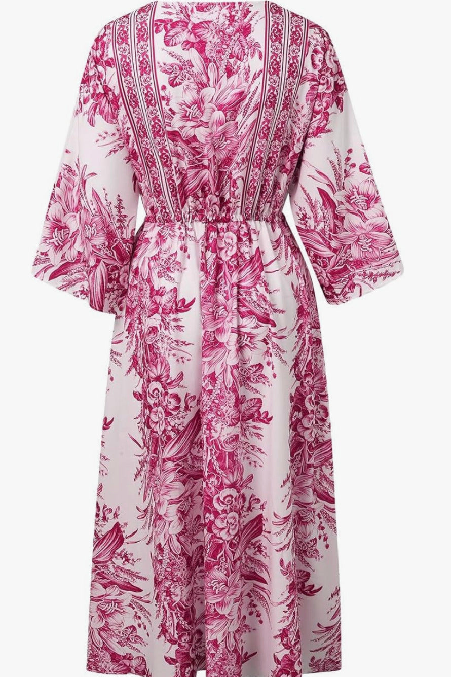 Kimono Robe longue ceinturée | Fleur de cerisier
