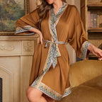 Kimono de nuit en satin Robe Marron