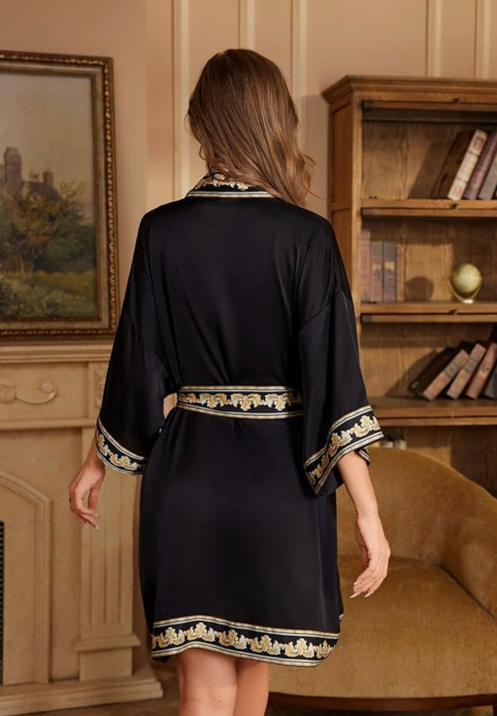 Kimono de nuit en satin Robe Noir