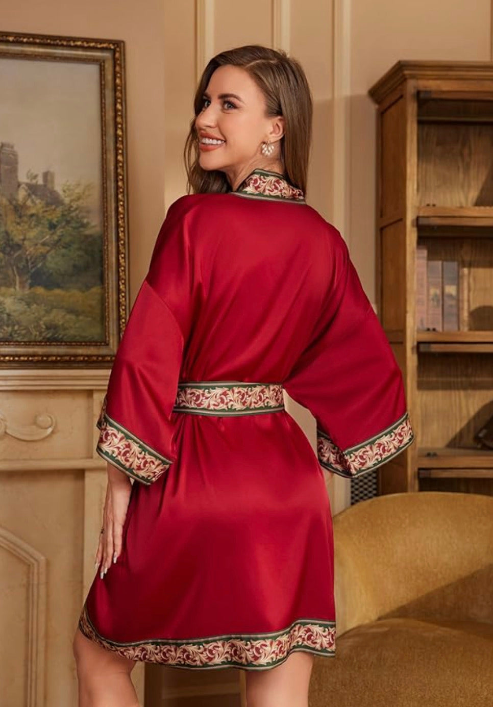 Kimono de nuit en satin Robe Rouge Intense