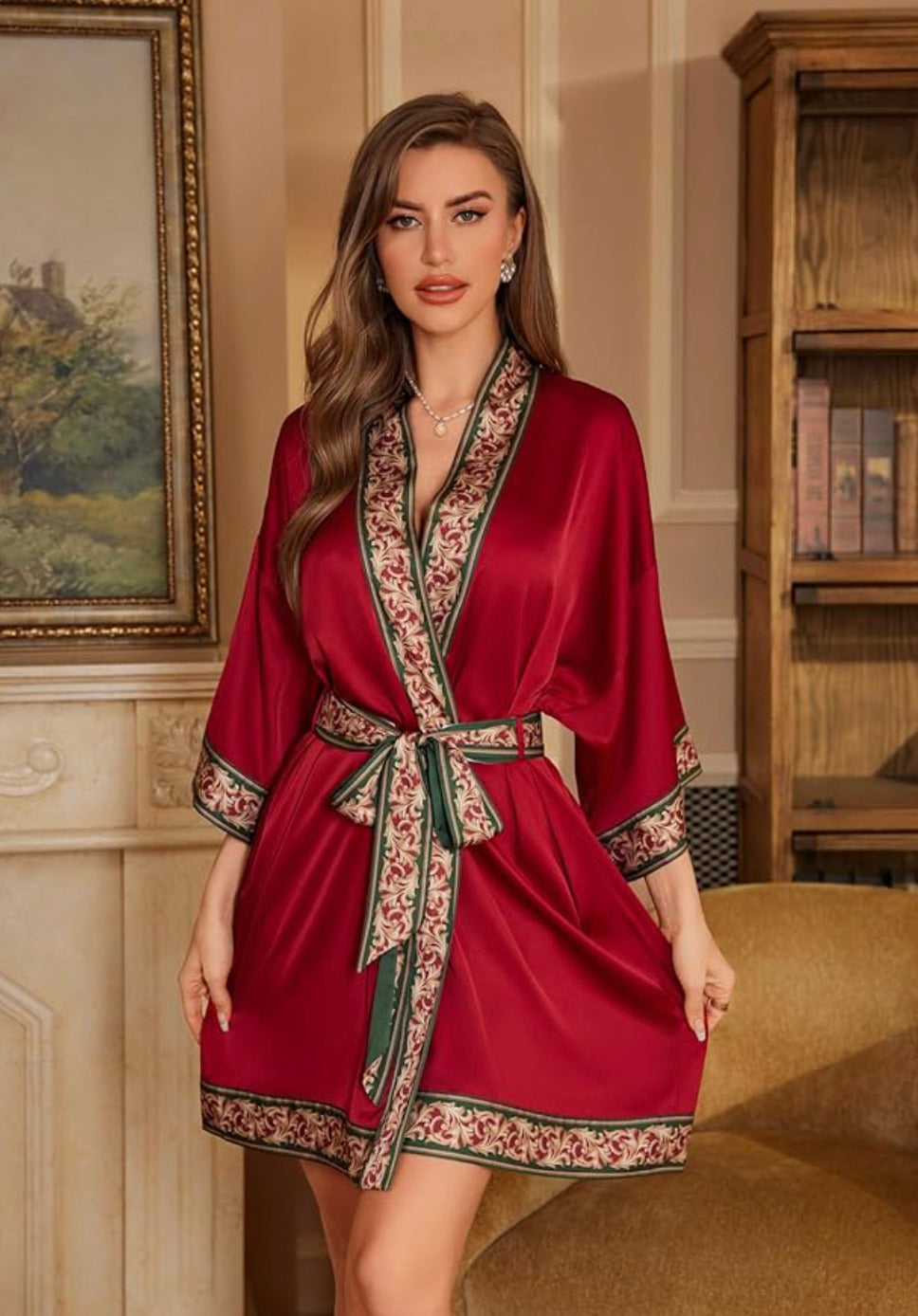 Kimono de nuit en satin Robe Rouge Intense