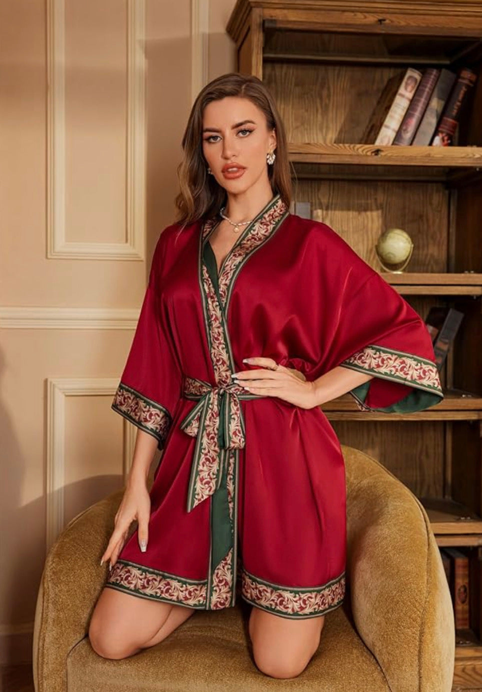 Kimono de nuit en satin Robe Rouge Intense
