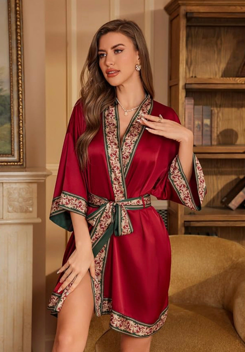 Kimono de nuit en satin Robe Rouge Intense