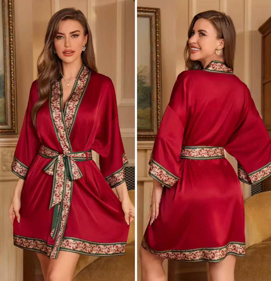 Kimono de nuit en satin Robe Rouge Intense