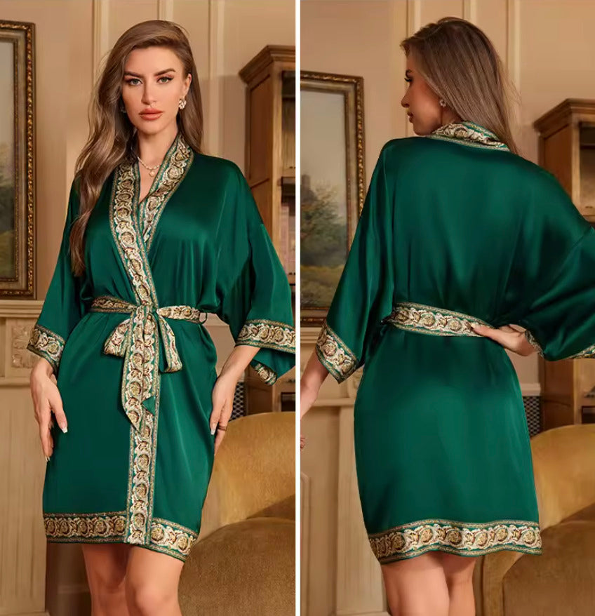 Kimono de nuit en satin Robe Verte