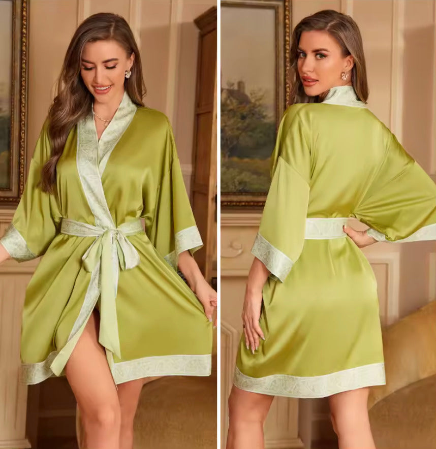 Kimono de nuit en satin Robe Vert Clair
