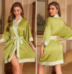Kimono de nuit en satin Robe Vert Clair