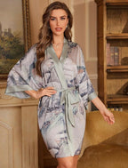 Kimono de nuit en satin Gris Khaki