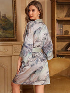 Kimono de nuit en satin Gris Khaki