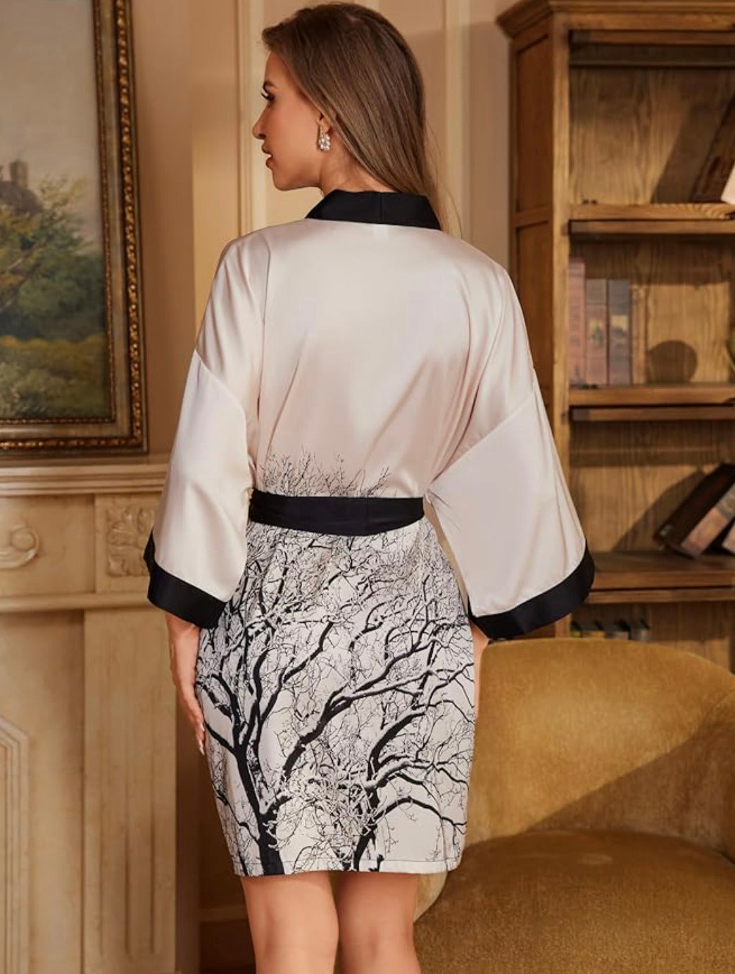Kimono de nuit en satin Branche du Matin