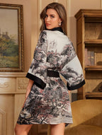 Kimono de nuit en satin Forêt des Montagnes