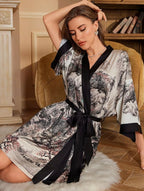Kimono de nuit en satin Forêt des Montagnes