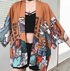 Veste Kimono Japonaise Harajuku Marron