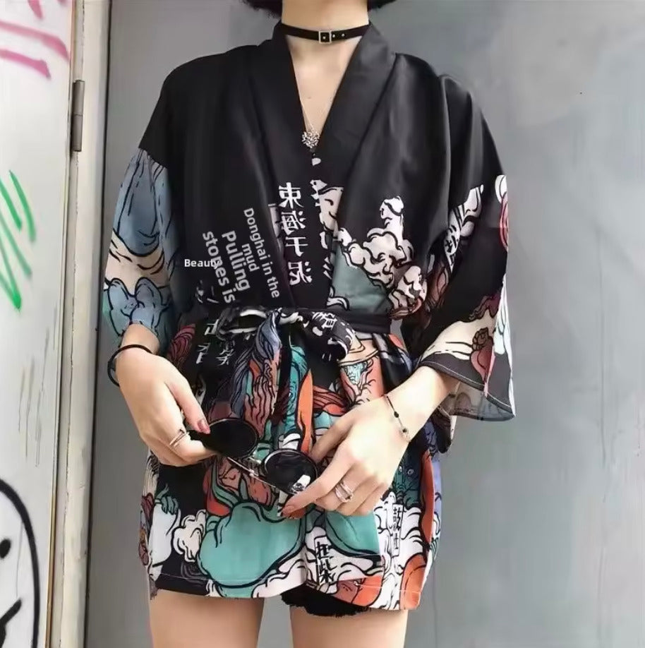 Veste Kimono Japonaise Harajuku Noir