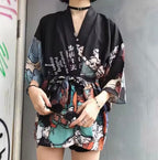 Veste Kimono Japonaise Harajuku Noir