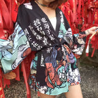 Veste Kimono Japonaise Harajuku Noir