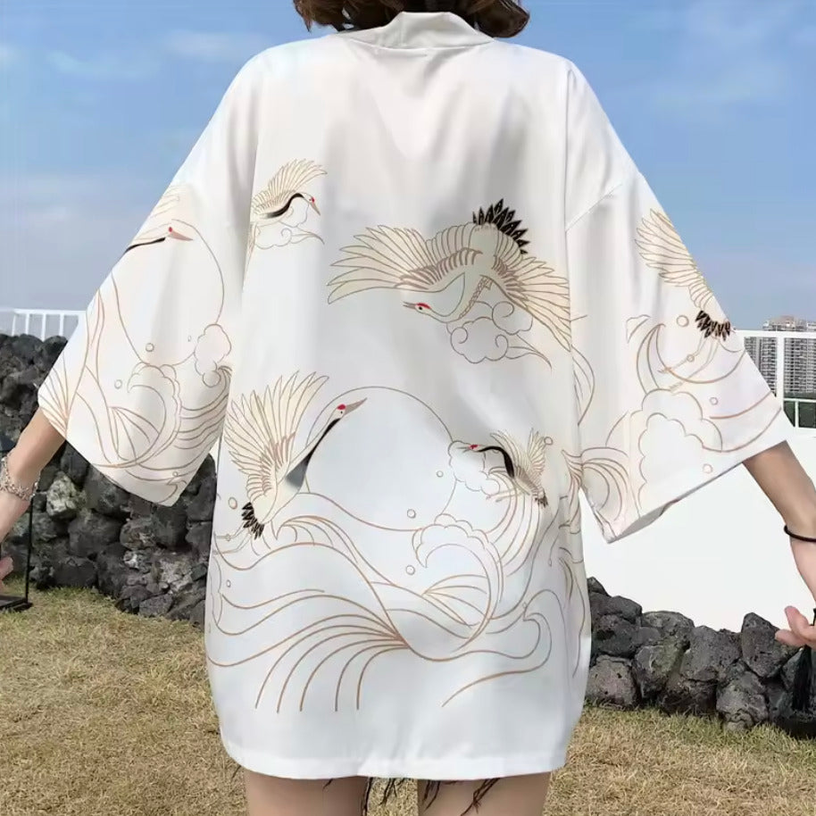 Veste Kimono Japonaise Yukata Blanc
