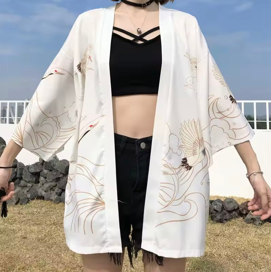 Veste Kimono Japonaise Yukata Blanc