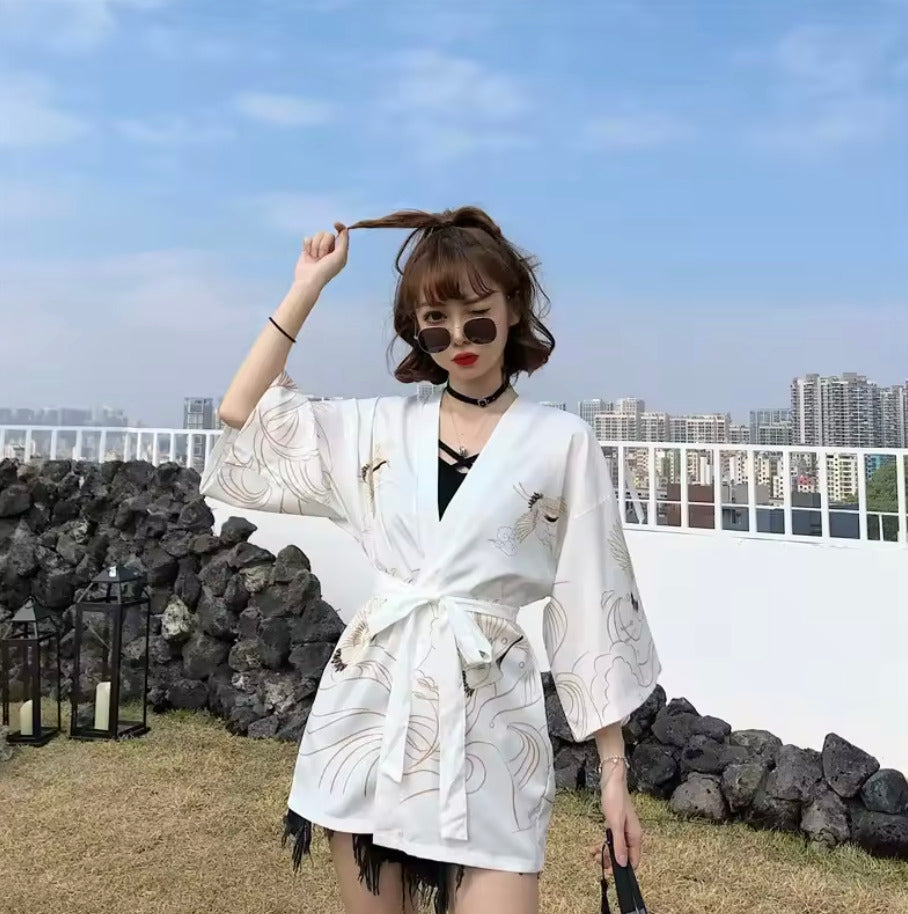 Veste Kimono Japonaise Yukata Blanc