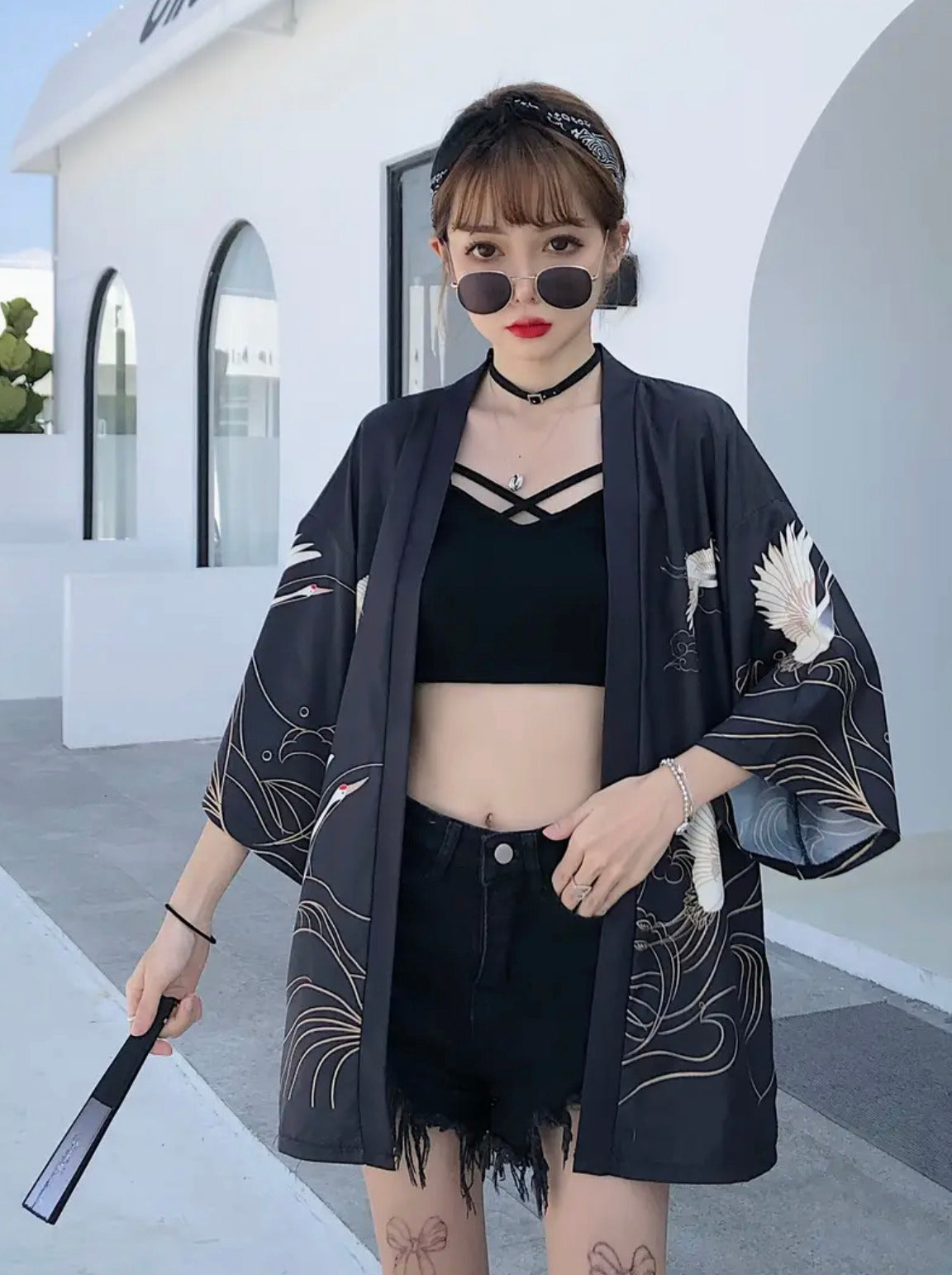 Veste Kimono Japonaise Yukata Noir