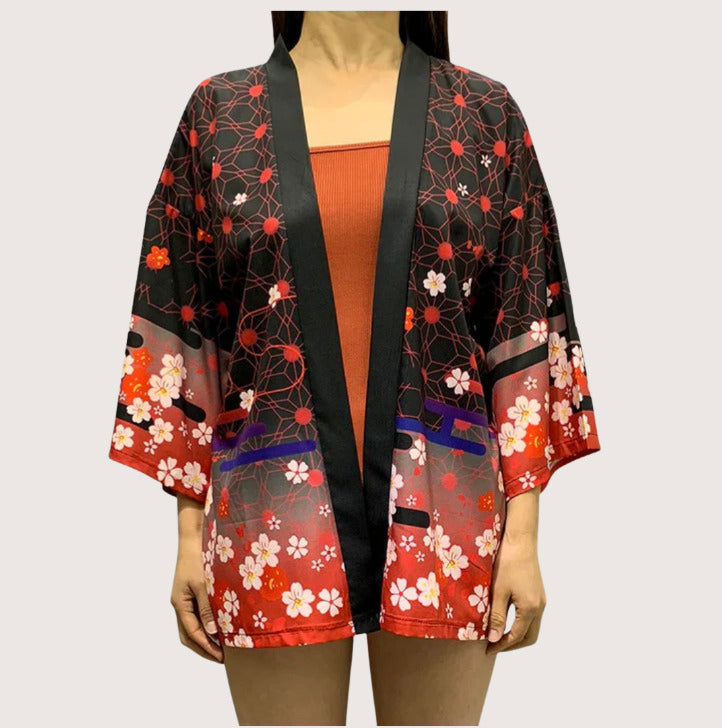 Veste Kimono Japonaise Jardin Fleuri