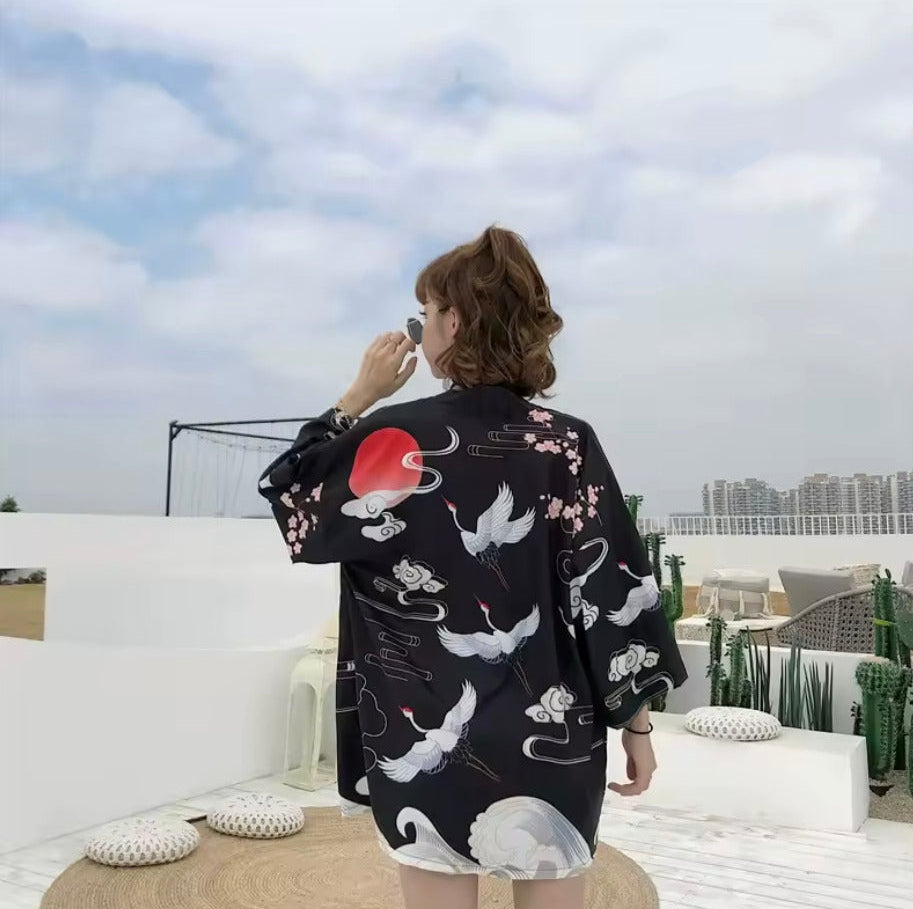 Veste Kimono Japonaise Ciel Noir