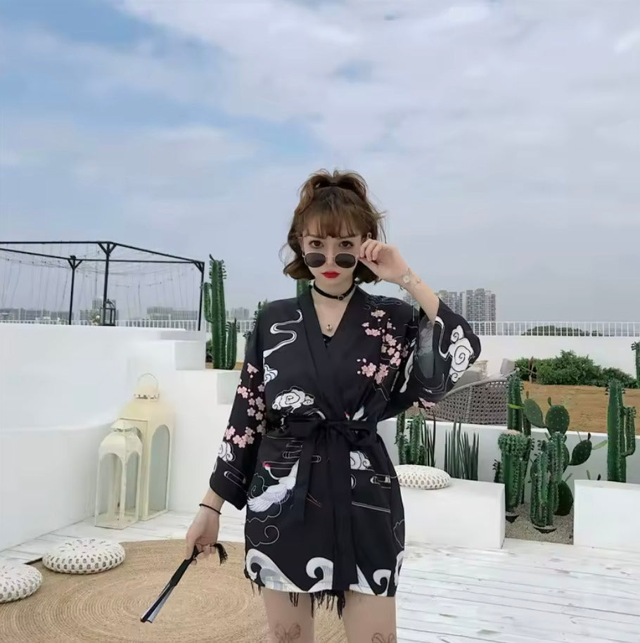 Veste Kimono Japonaise Ciel Noir