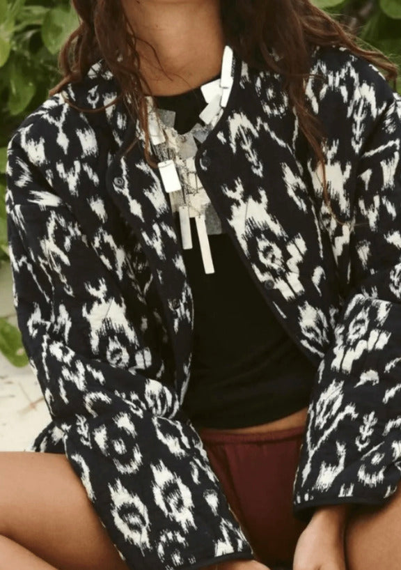 Veste kimono Noir Abstrait | Ikat