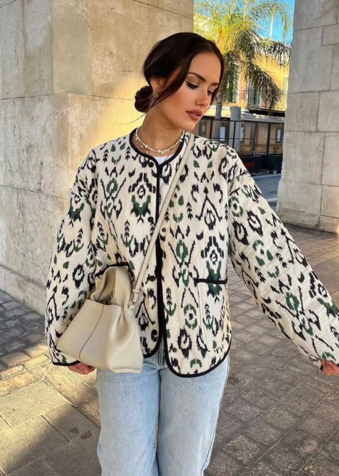 Veste kimono Blanc Émeraude | Ikat