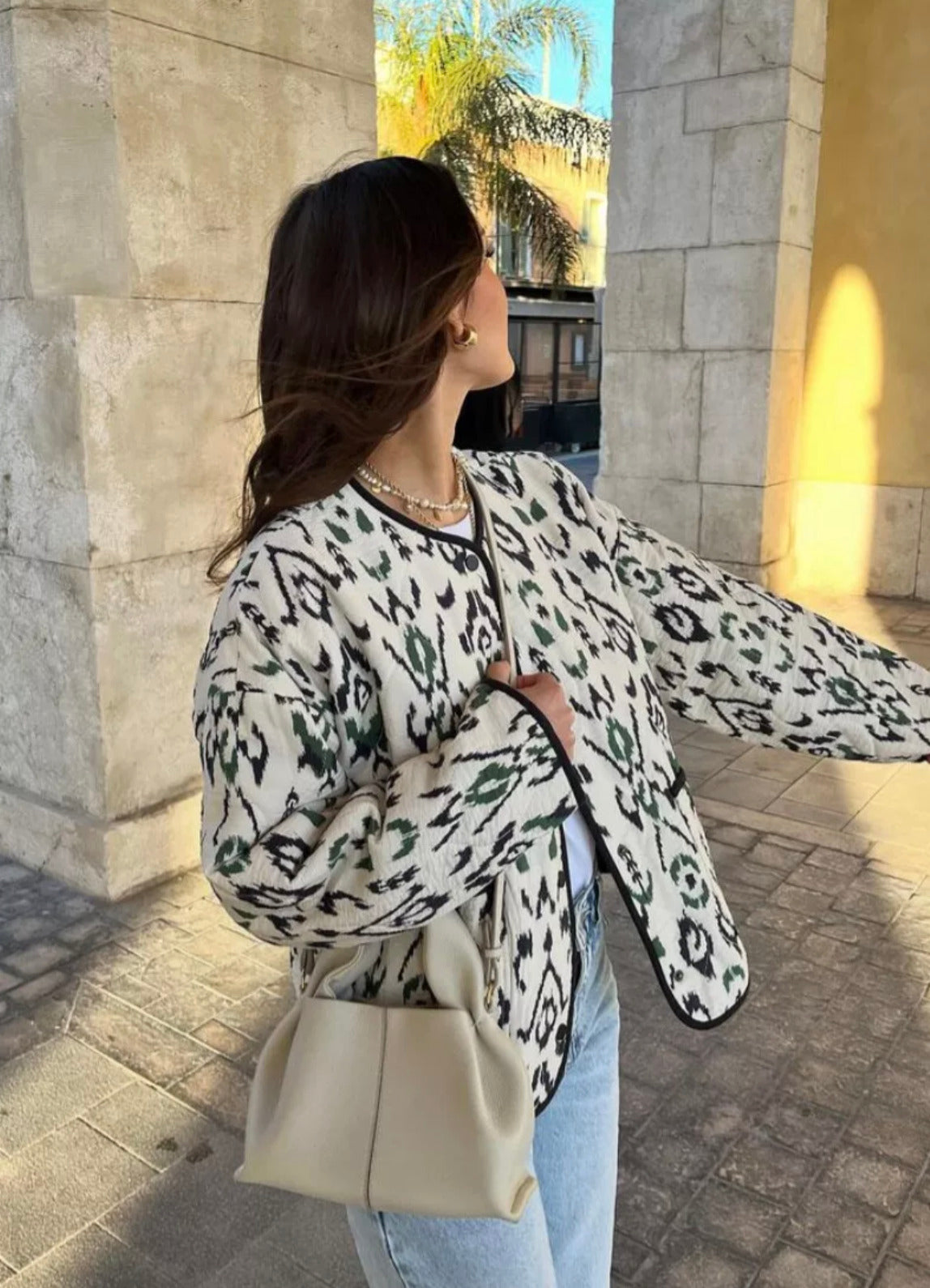 Veste kimono Blanc Émeraude | Ikat
