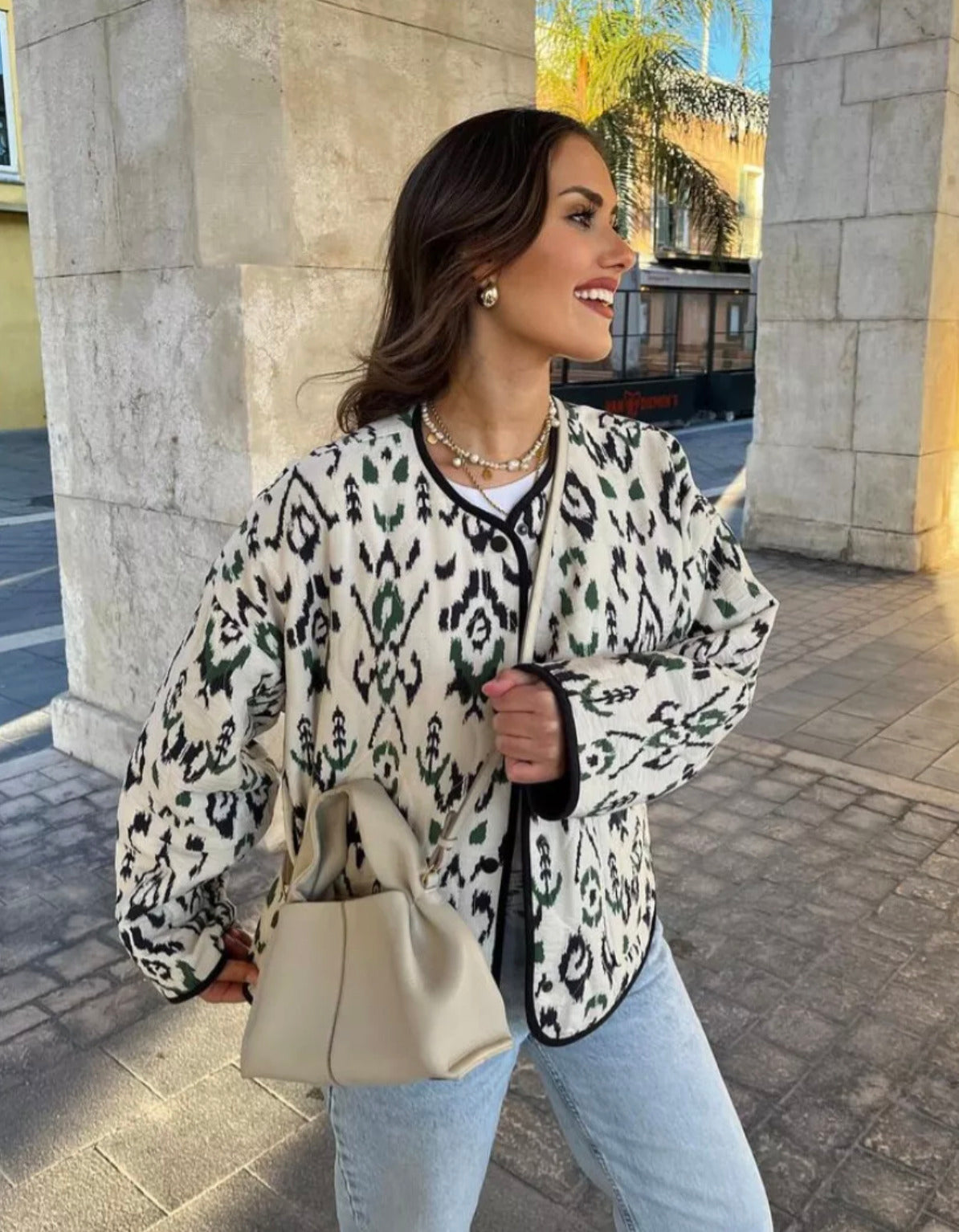 Veste kimono Blanc Émeraude | Ikat
