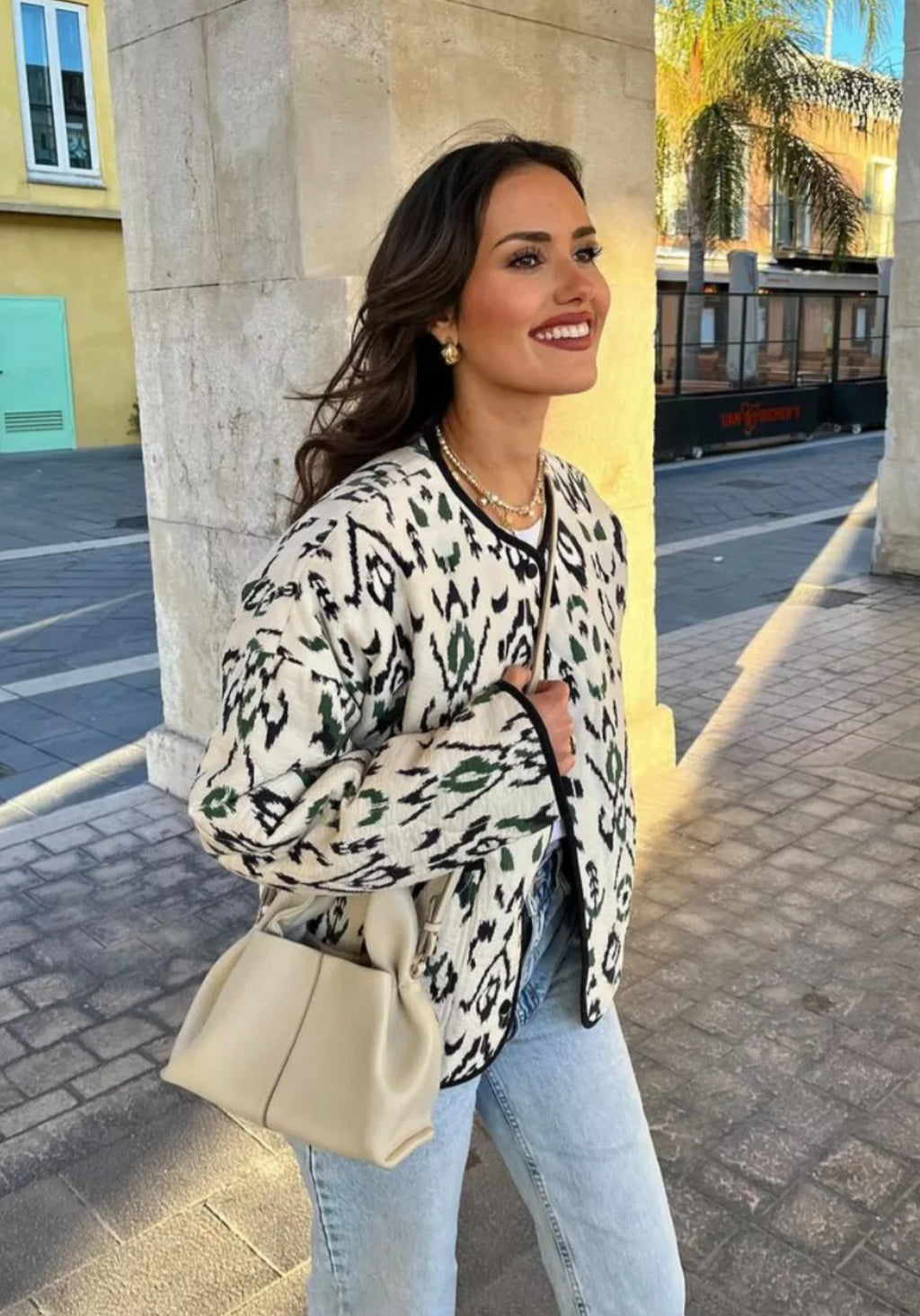 Veste kimono Blanc Émeraude | Ikat