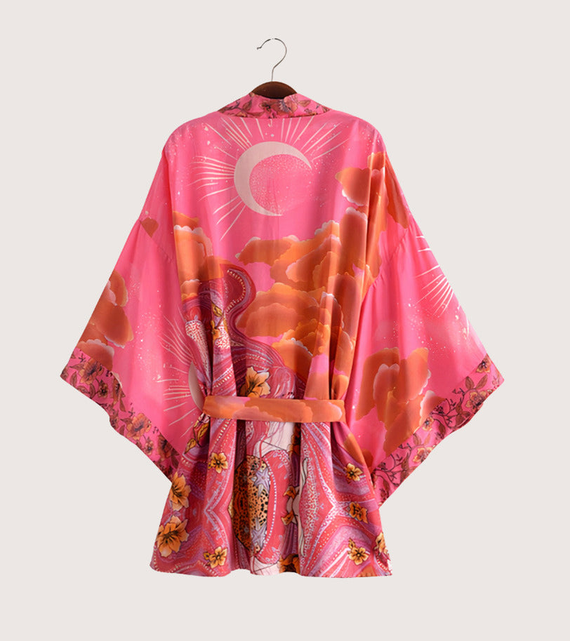 Kimono Boho étoile de Lune Rose