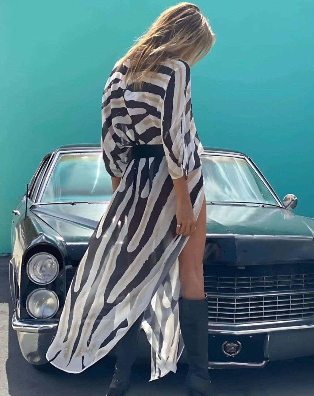Kimono Robe sexy rayé Blanc Premium