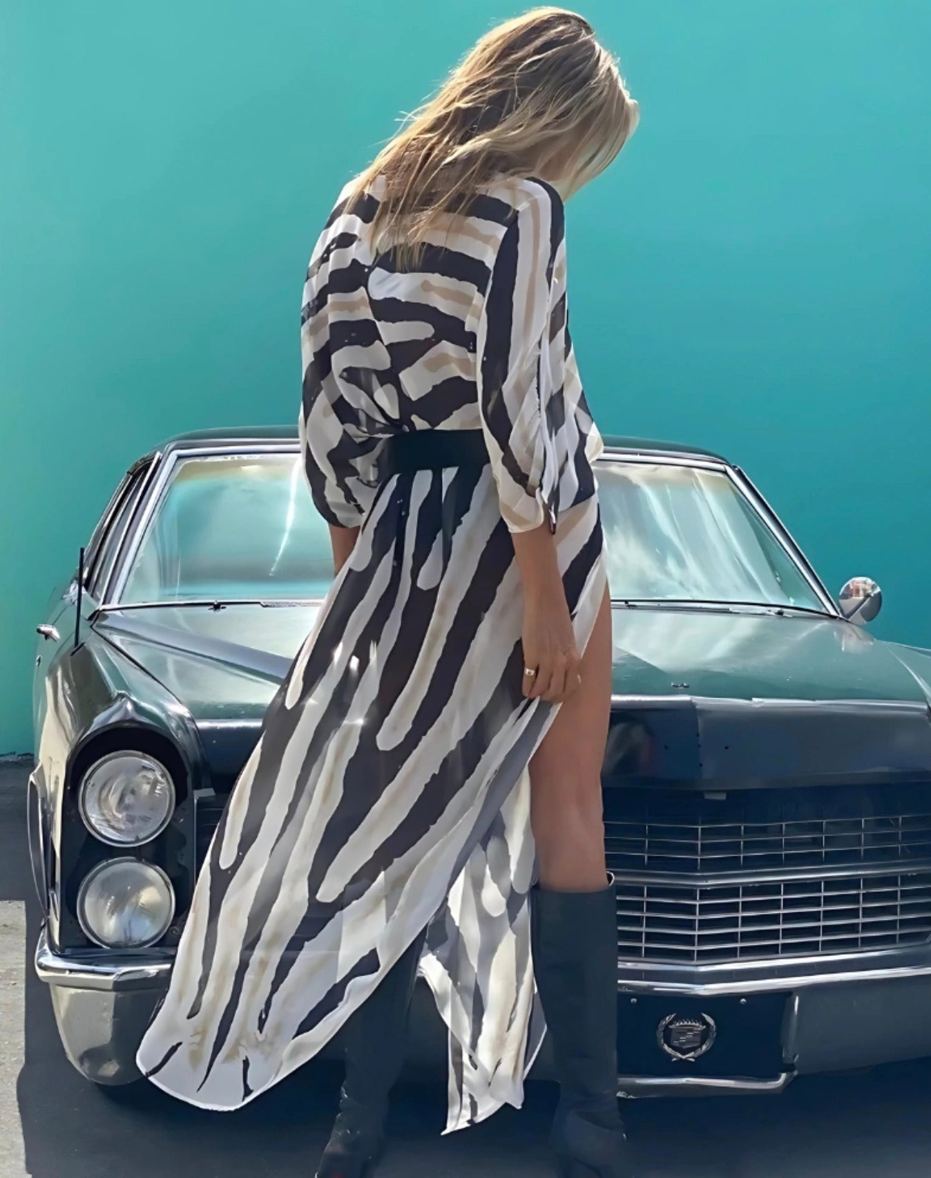 Kimono Robe sexy rayé Blanc Premium