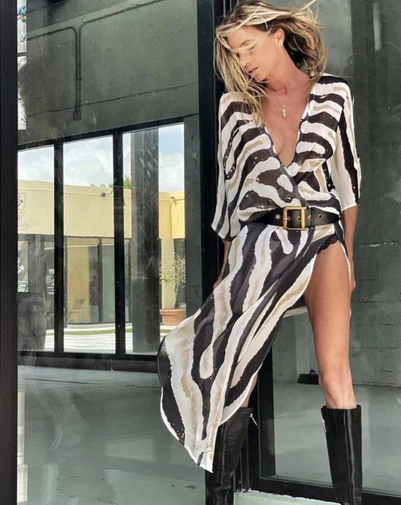 Kimono Robe sexy rayé Blanc Premium