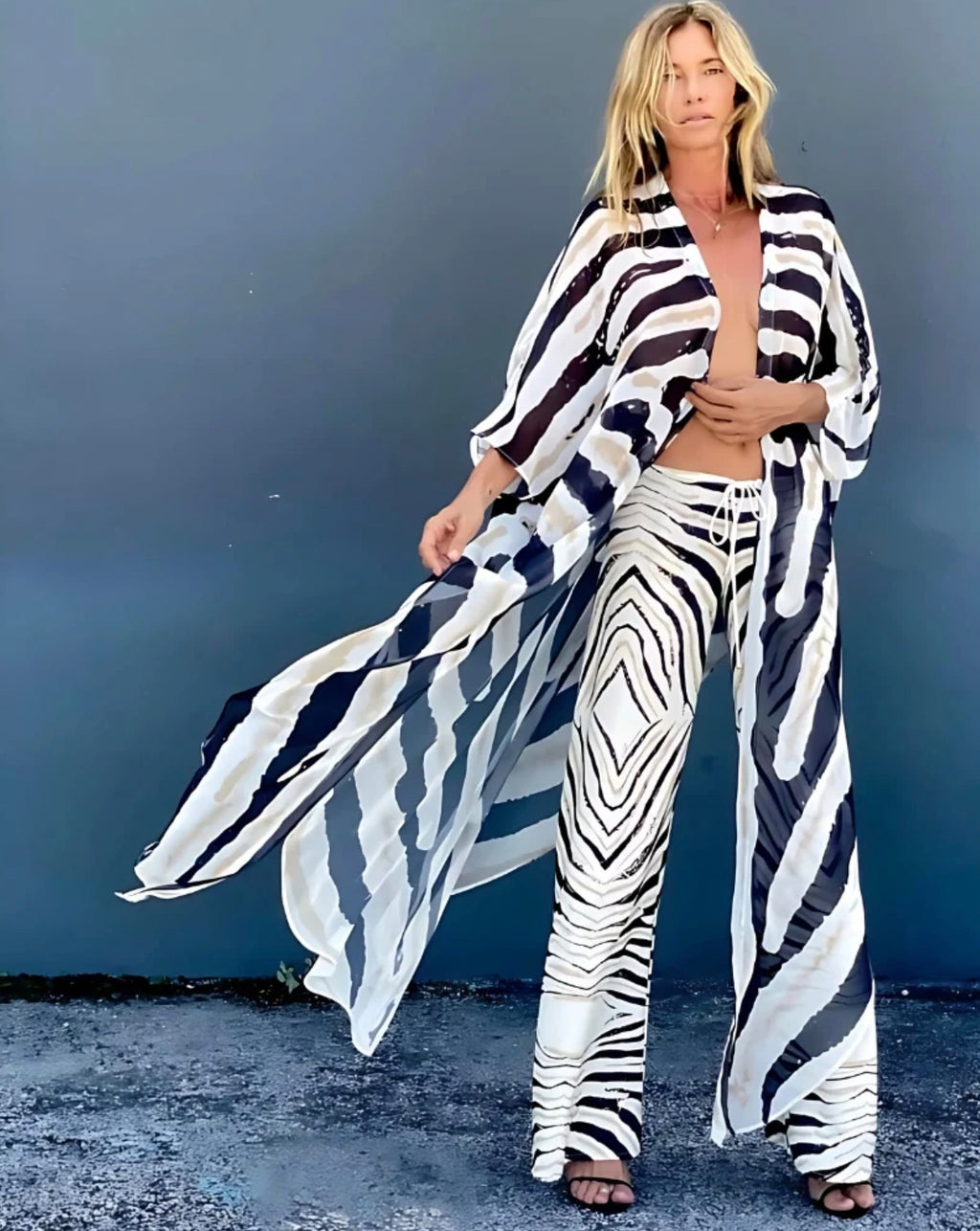 Kimono Robe sexy rayé Blanc Premium